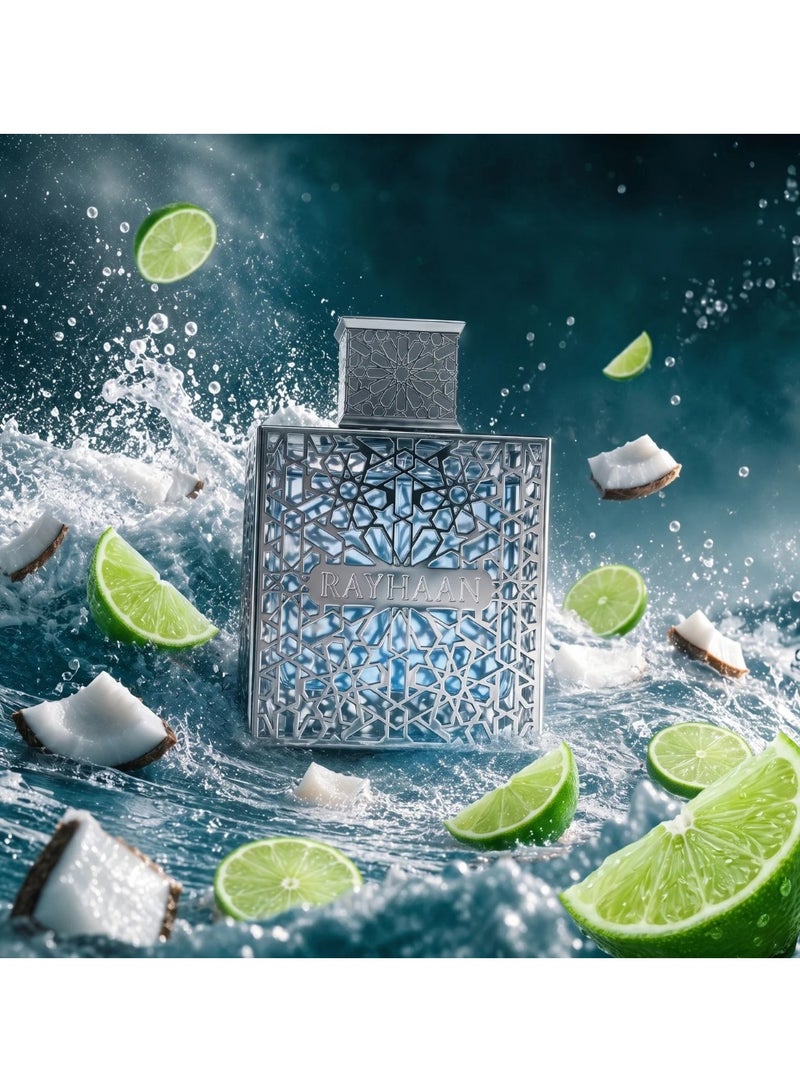 ريحان  عطر اكواتيكا او دي بارفان من ريهان 100 مل، عطر فاخر بتصميم هندسي اسلامي، زجاجة زجاجية سوداء وتركوازية، عطر شرق اوسطي - ريحان اكواتيكا او باردو فان 100 مل - عطر فاخر - Image 5