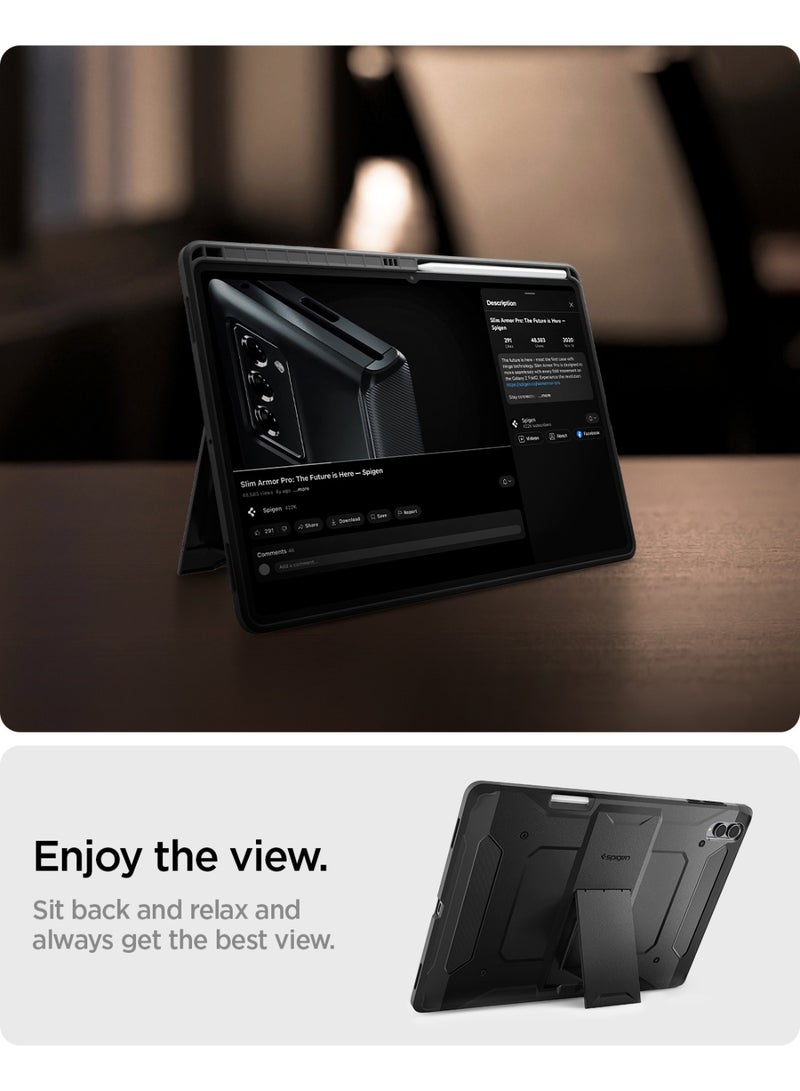 Spigen غطاء Tough Armor Pro لجهاز Samsung Galaxy Tab S11 Ultra مقاس 14.6 بوصة (2025) مقاوم للصدمات مع غلاف صلب و حامل و مكان لقلم S - أسود - Image 4