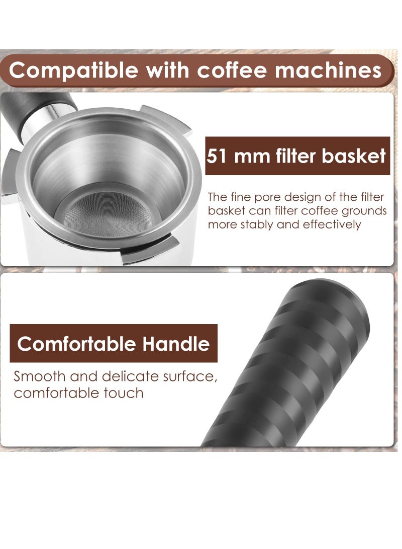 SYOSI 51mm Stainless Steel Bottomless Portafilter for Espresso, Bottomless 3 Ears Espresso Portafilter with Filter Basket Espresso Portafilter Compatible with ec680 ec685 Coffee Machine Espresso Shots - Image 3