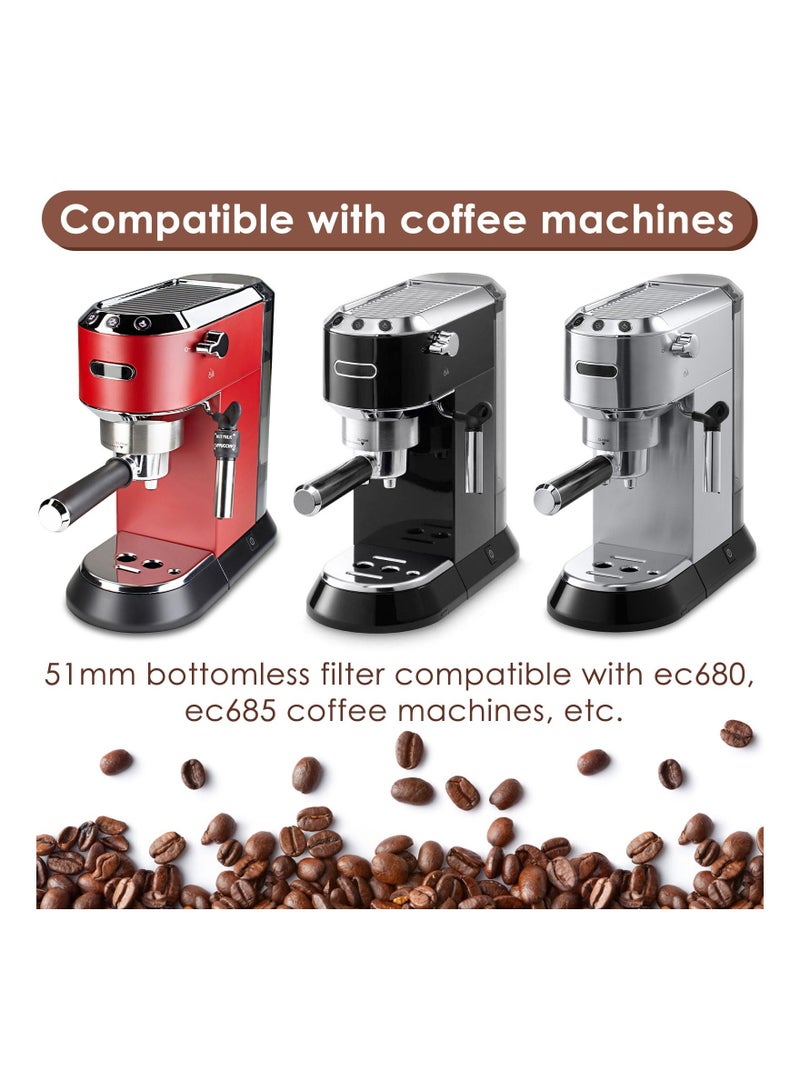 SYOSI 51mm Stainless Steel Bottomless Portafilter for Espresso, Bottomless 3 Ears Espresso Portafilter with Filter Basket Espresso Portafilter Compatible with ec680 ec685 Coffee Machine Espresso Shots - Image 2