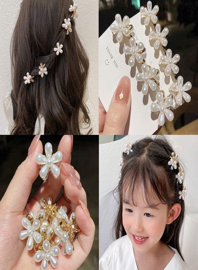 WECROO Flower Design Mini Pearl Claw Clips, Cute Rhinestone Hair Barrettes, Sweet Daisy Artificial Bangs Clips, Korean Hair Accessories for Women & Girls (White, Pack of 12) - Image 5