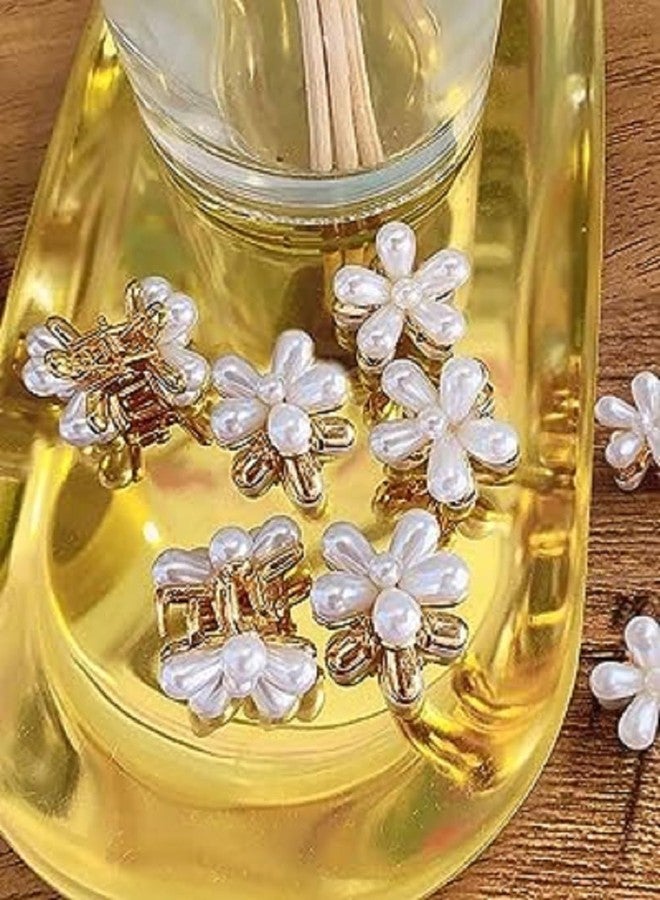 WECROO Flower Design Mini Pearl Claw Clips, Cute Rhinestone Hair Barrettes, Sweet Daisy Artificial Bangs Clips, Korean Hair Accessories for Women & Girls (White, Pack of 12) - Image 3