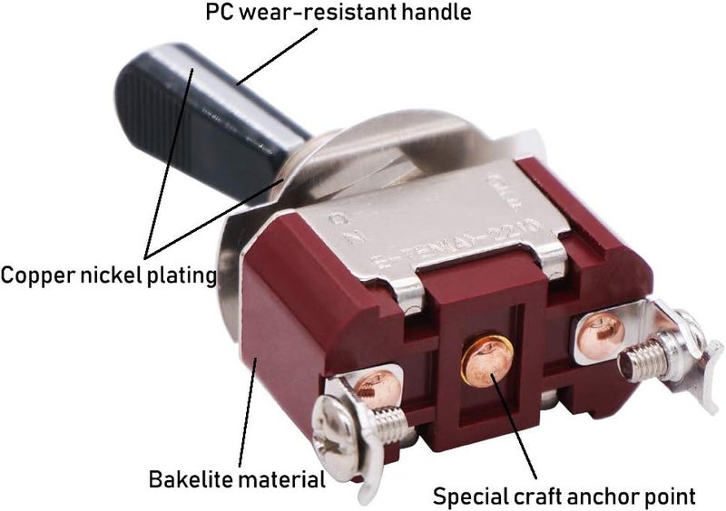 Twidec /Heavy Duty Rocker Toggle Switch 16A 250V SPST 2 Position 2 Pin ON/Off Switch with Black PC Wear-Resistant Handle TEN-A-2210BK-A101 - Image 3