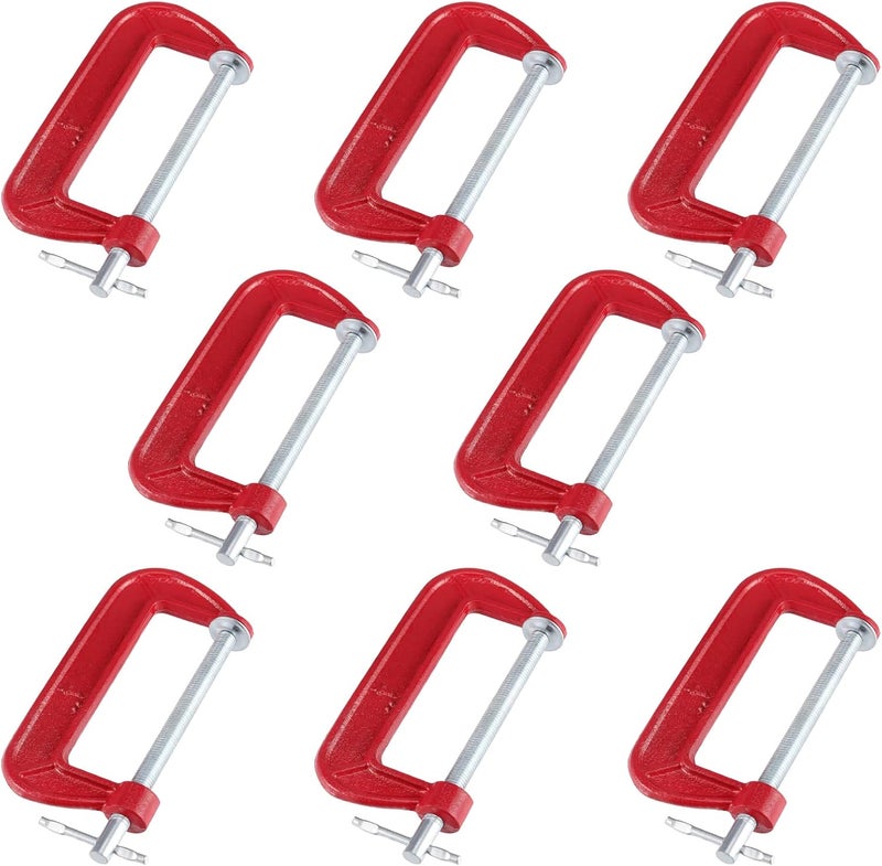JAPCHET 8 Packs 4 Inches Red C Clamp - Heavy-Duty Malleable Iron C-Clamps for Metalworking and Woodworking - Image 1