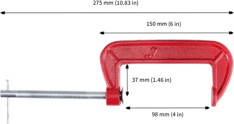 JAPCHET 8 Packs 4 Inches Red C Clamp - Heavy-Duty Malleable Iron C-Clamps for Metalworking and Woodworking - Image 2