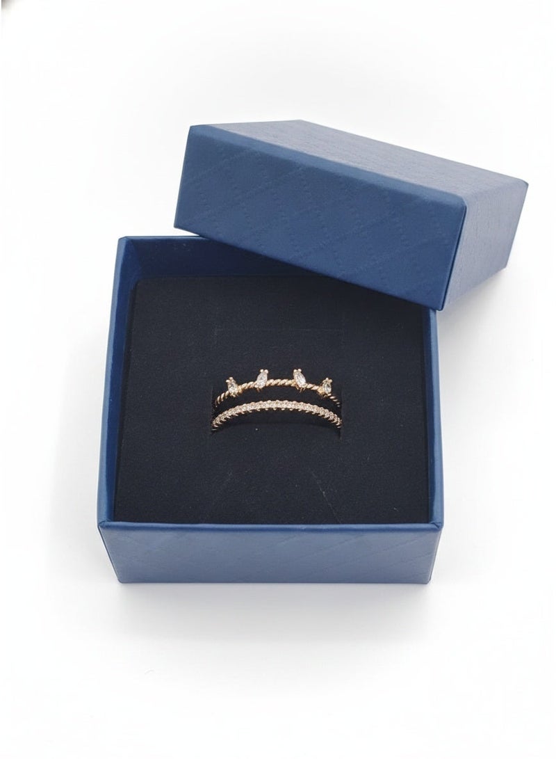 Double layered open ring with diamond inlay, index finger ring - Image 1
