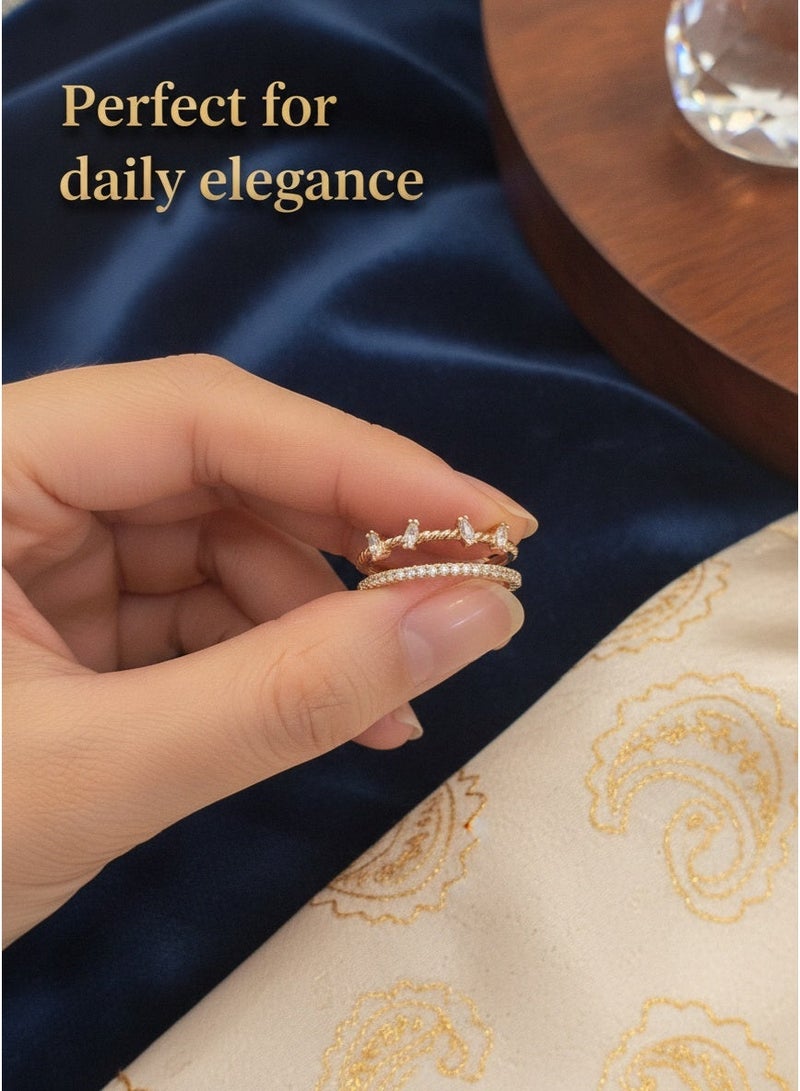 Double layered open ring with diamond inlay, index finger ring - Image 3