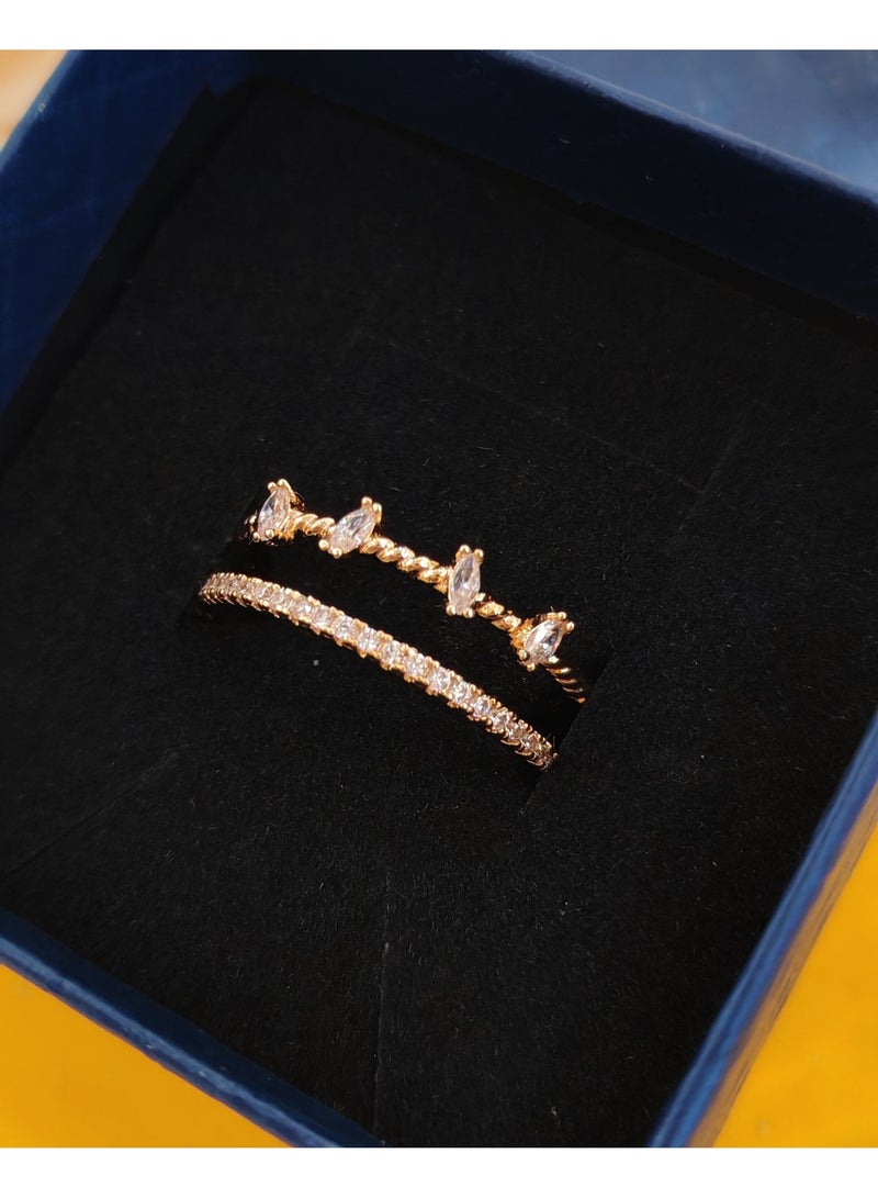 Double layered open ring with diamond inlay, index finger ring - Image 2
