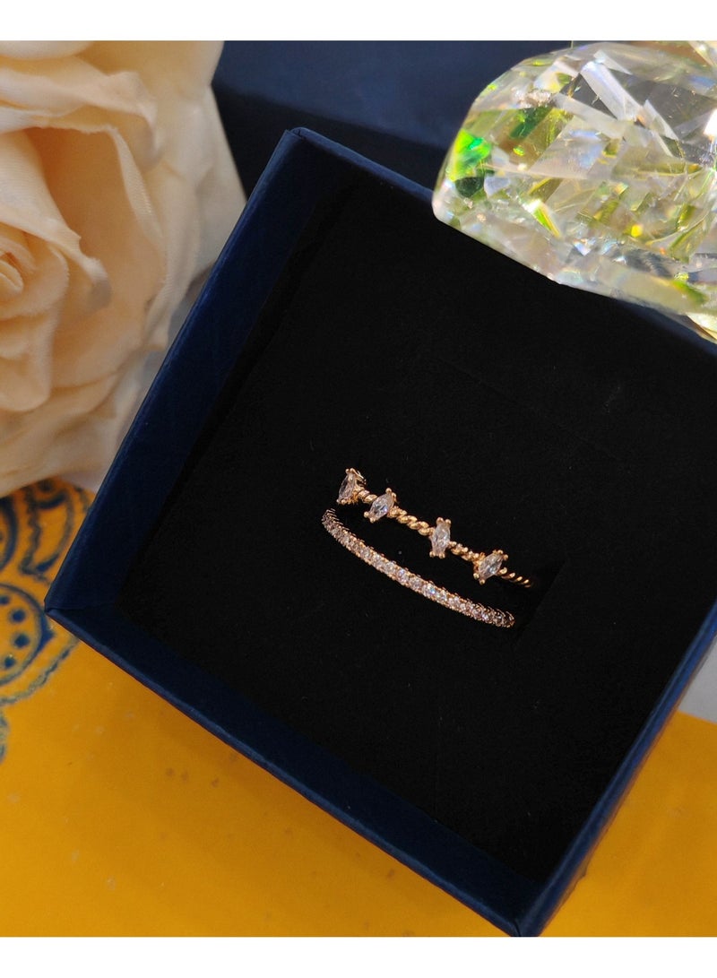 Double layered open ring with diamond inlay, index finger ring - Image 5