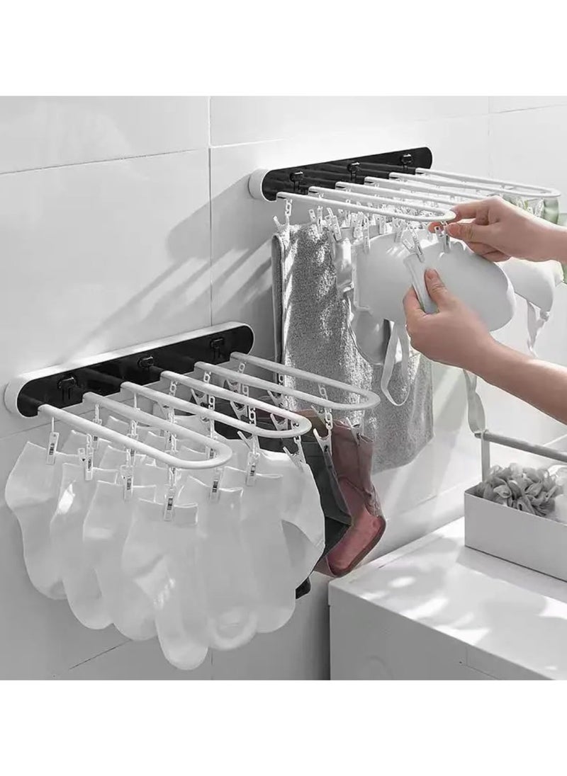 BLUE CORAL - Folding Clothes Rack Multi-Function Household Socks Drying Rack Disassembled 24 Multi-Clip Fast Air Wall-Mounted Drying Artifact, Black - Image 1
