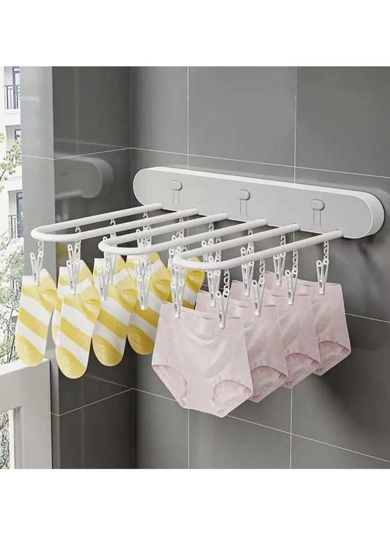 BLUE CORAL - Folding Clothes Rack Multi-Function Household Socks Drying Rack Disassembled 24 Multi-Clip Fast Air Wall-Mounted Drying Artifact, Black - Image 1