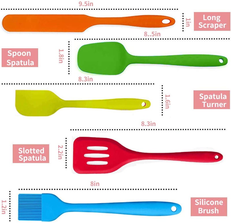Suntchen 5Pcs Silicone Spatula Set Colorful Mini Spatulas - 480°F Heat Resistant Nonstick Versatile Kitchen Utensil Set for Baking, Mixing, Cooking, Dishwasher Safe - Image 2