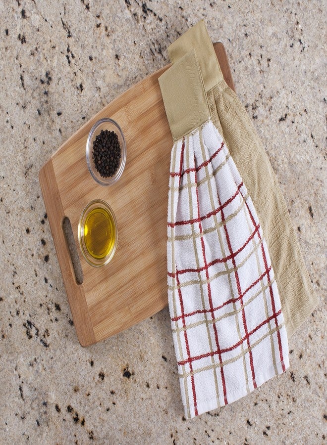 Ritz Premium 100% Cotton Solid and Multi Check Kitchen Tie Towel, Absorbent, Super Soft, and Fast Drying Hang Towel, Set of Two, Biscotti - Image 2