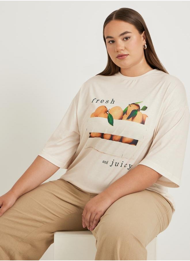 Styli Styli Plus Size Graphic Print Dropped Shoulder Oversized T-Shirt  - Image 1