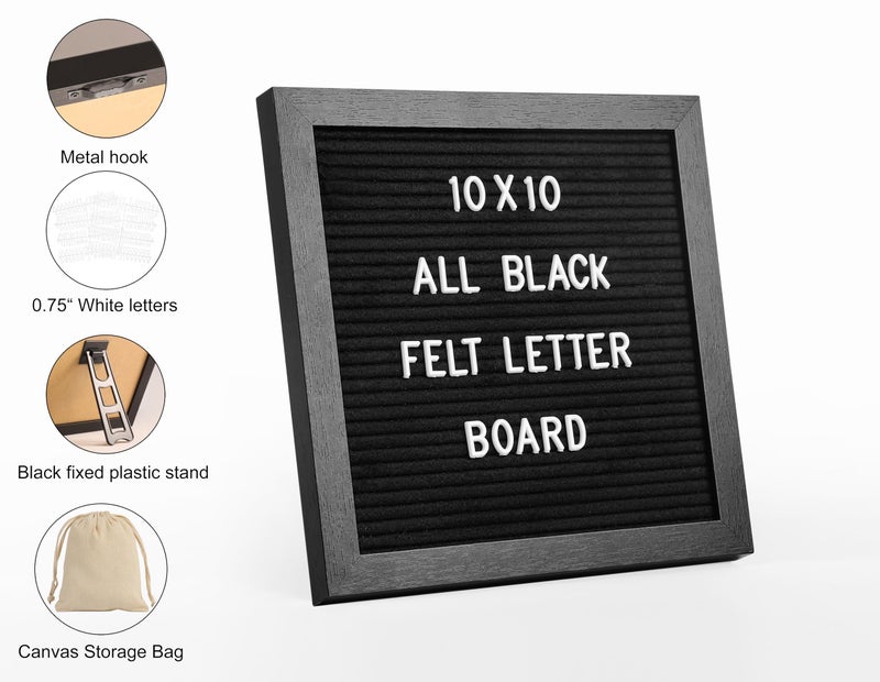 G GAMIT Black Felt Letter Board with 294 Changeable Letters&Numbers, 10â€x10â€ Message Board Letter Sign Board in Black Frame with Stand and Canvas bag for Announcement&Notification - Image 2