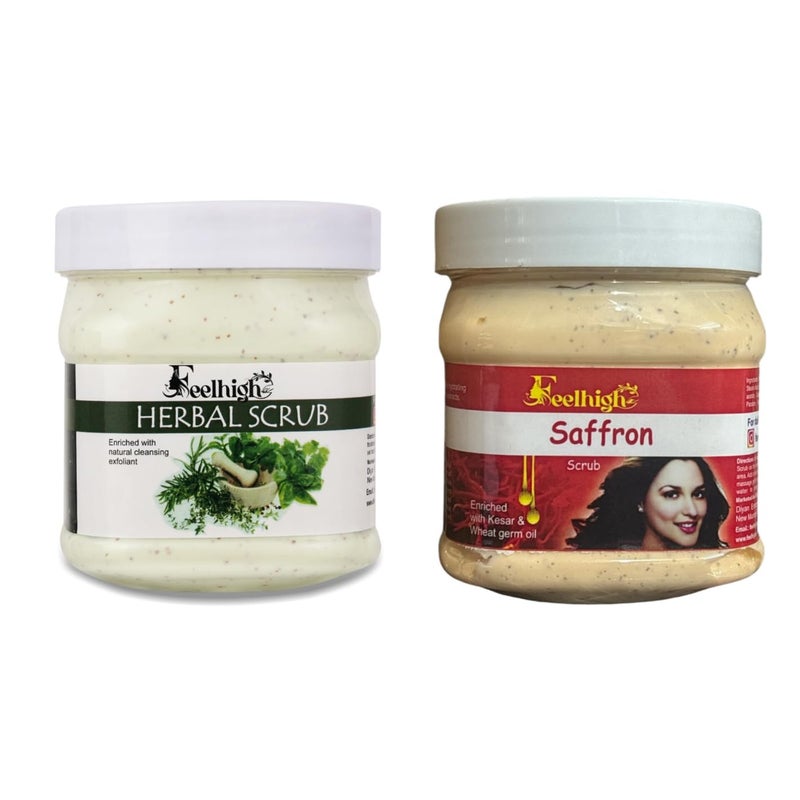 FEELHIGH Face  Body Herbal Scrub Helps to Hydration to the skin Enriched Natural Cleansing Exfoliant500ml And Saffron Scrub Enriched With Kesar  wheat Germ oil 500ml Man  Woman - Image 1