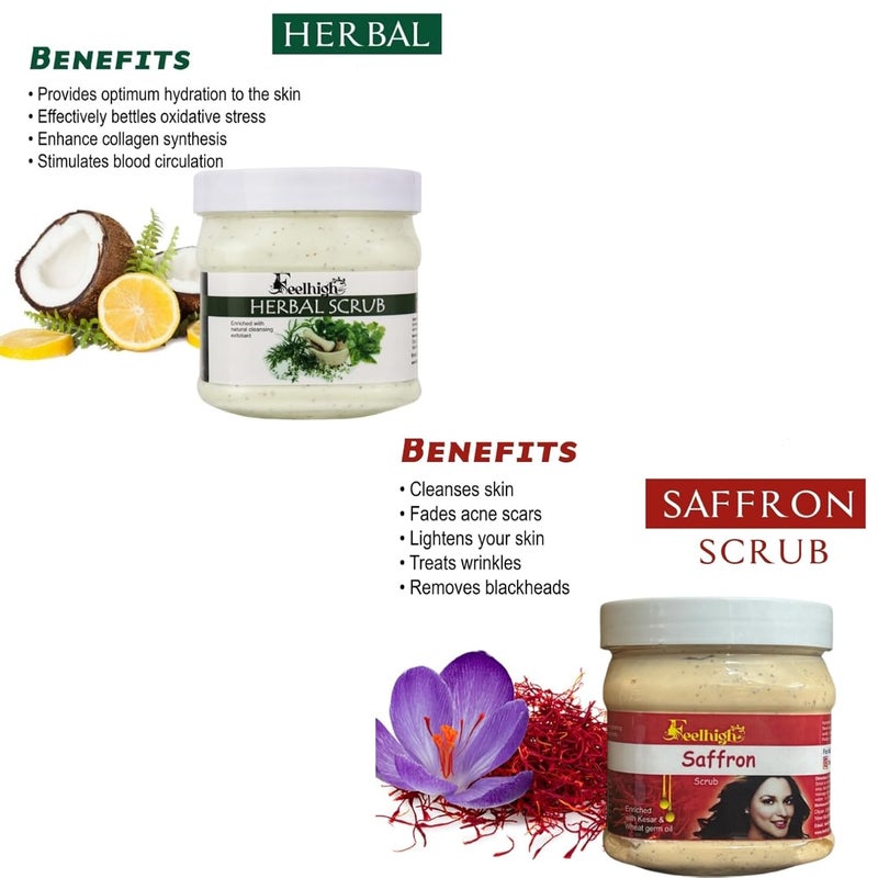 FEELHIGH Face  Body Herbal Scrub Helps to Hydration to the skin Enriched Natural Cleansing Exfoliant500ml And Saffron Scrub Enriched With Kesar  wheat Germ oil 500ml Man  Woman - Image 2