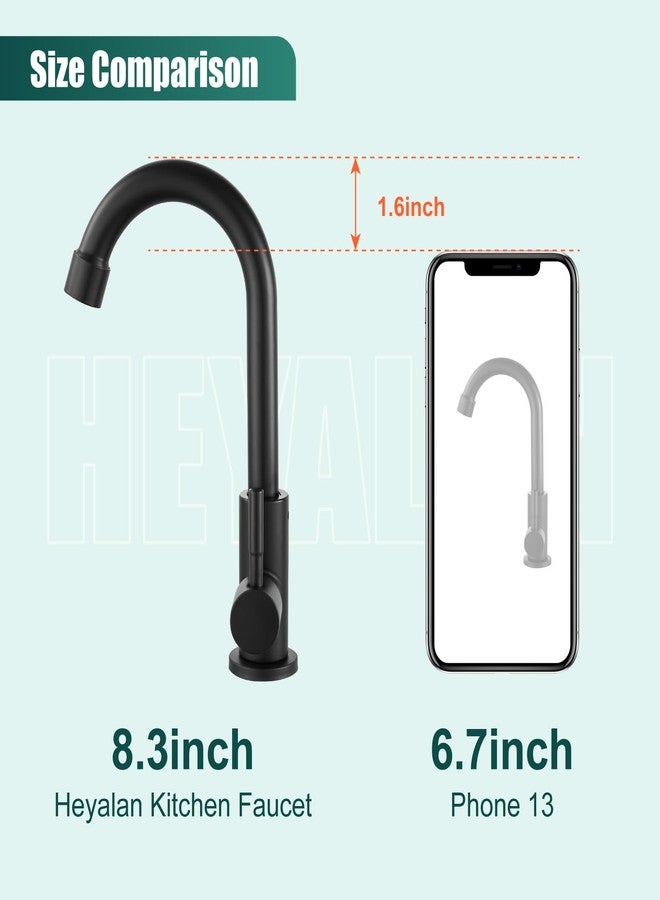 Heyalan Cold Water Only Kitchen Faucet Single Handle 1 Hole Deck Mount SUS304 Stainless Steel Sink Bar Tap Goose Neck,8.3inch,Matte Black - Image 4
