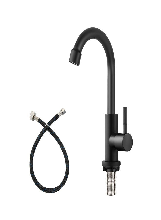 Heyalan Cold Water Only Kitchen Faucet Single Handle 1 Hole Deck Mount SUS304 Stainless Steel Sink Bar Tap Goose Neck,8.3inch,Matte Black - Image 1