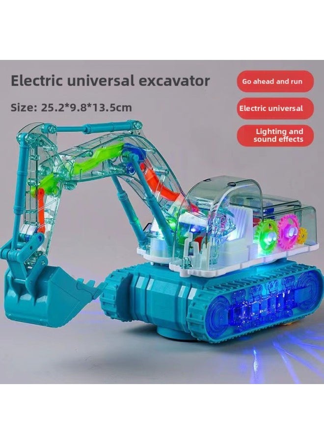 Transparent Gear Mining Children's Electric Universal Toy Car Music Lighting Engineering Car Simulation Model Wholesale-Color:Gear Excavator (blue) Self-provided Battery  - Image 1