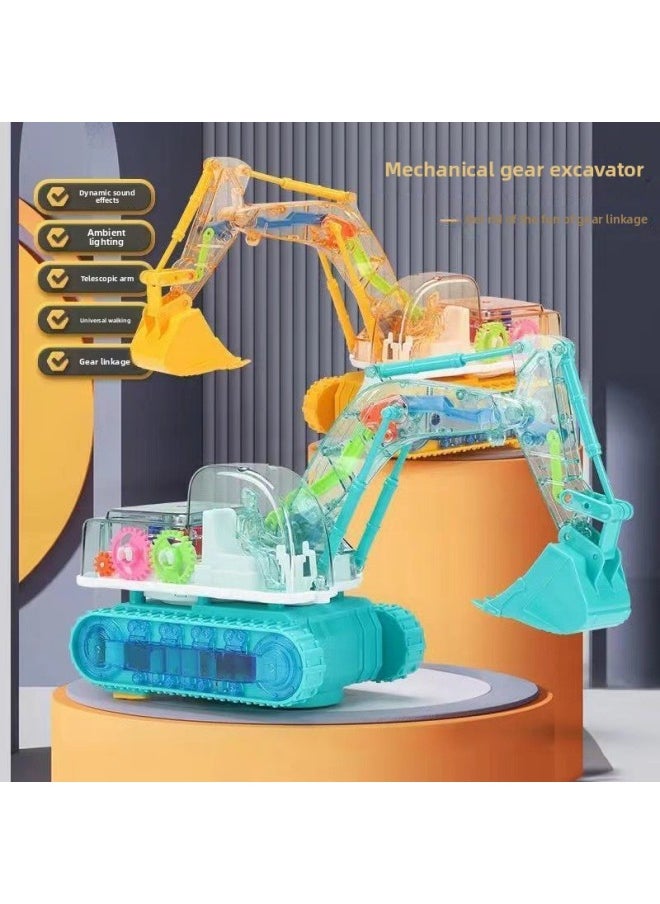 Transparent Gear Mining Children's Electric Universal Toy Car Music Lighting Engineering Car Simulation Model Wholesale-Color:Gear Excavator (blue) Self-provided Battery  - Image 2