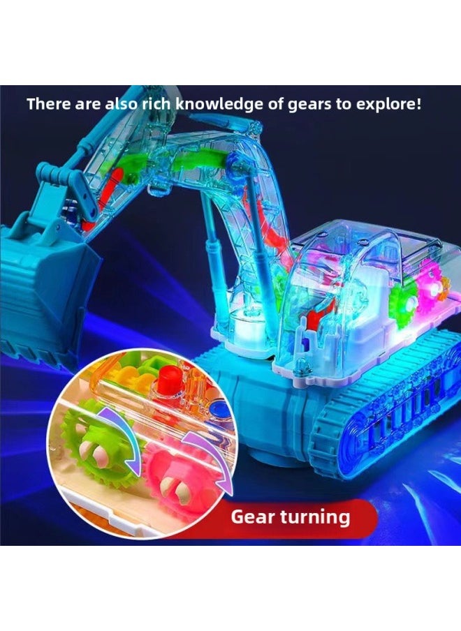 Transparent Gear Mining Children's Electric Universal Toy Car Music Lighting Engineering Car Simulation Model Wholesale-Color:Gear Excavator (blue) Self-provided Battery  - Image 3