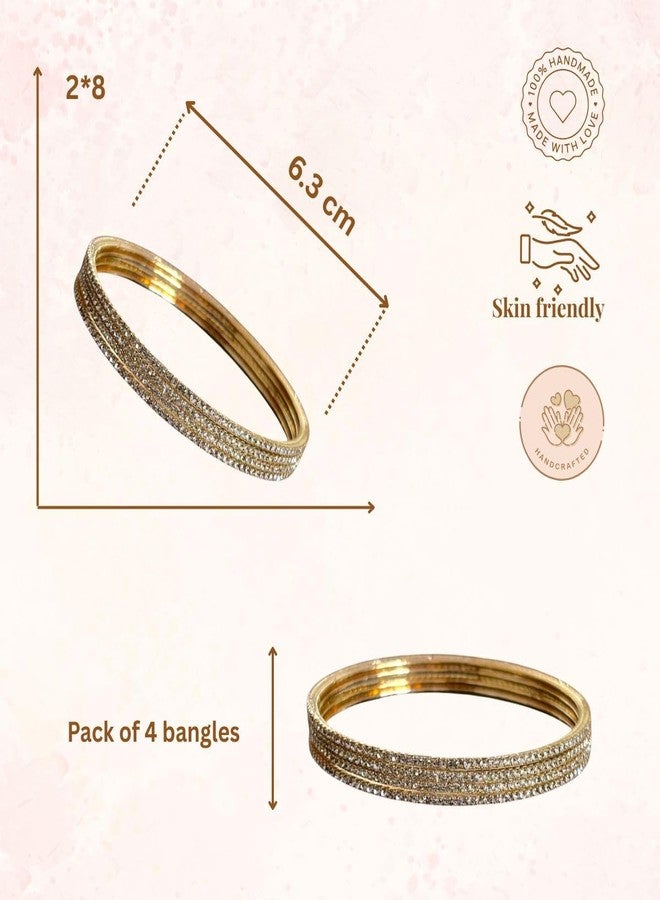 ACCESSHER Elegant Gold-Tone Rhinestone Bangles Set| Stylish Kangan Set with Non-Precious Metal base & Studded Stones |Traditional Bangle Set for Women & Girls (Set of 4) (2.8) - Image 5