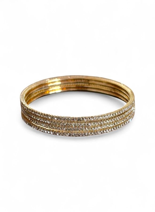 ACCESSHER Elegant Gold-Tone Rhinestone Bangles Set| Stylish Kangan Set with Non-Precious Metal base & Studded Stones |Traditional Bangle Set for Women & Girls (Set of 4) (2.8) - Image 1