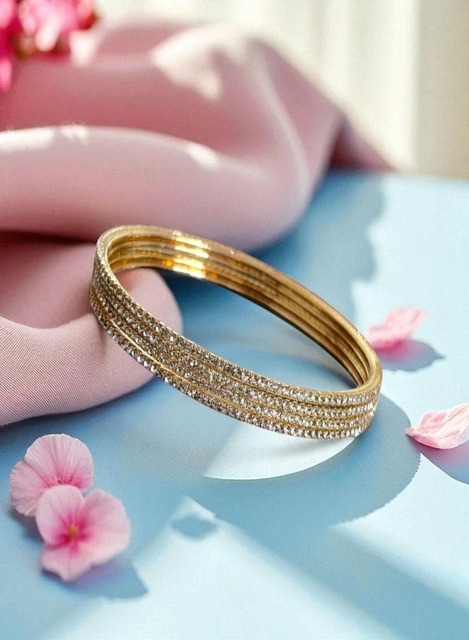ACCESSHER Elegant Gold-Tone Rhinestone Bangles Set| Stylish Kangan Set with Non-Precious Metal base & Studded Stones |Traditional Bangle Set for Women & Girls (Set of 4) (2.8) - Image 4