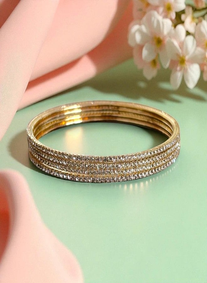 ACCESSHER Elegant Gold-Tone Rhinestone Bangles Set| Stylish Kangan Set with Non-Precious Metal base & Studded Stones |Traditional Bangle Set for Women & Girls (Set of 4) (2.8) - Image 3