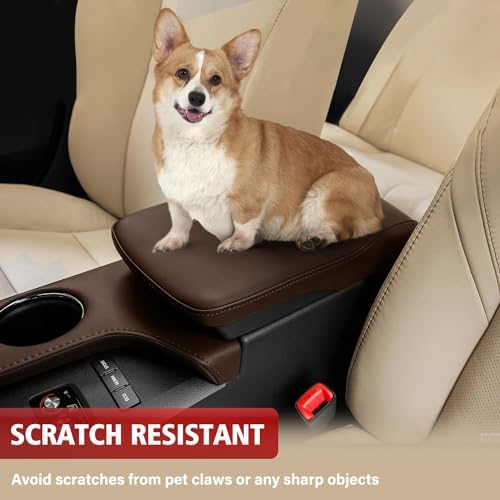 KBH Car Center Console Armrest Cover Replacement for Toyota Avalon 2013-2018, Vinyl Leather Arm Rest Skin Upholstery, Anti-Scratch, Brown (Without Lid) - Image 3