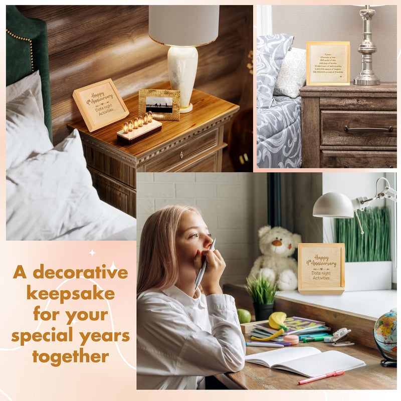 STOFINITY 4 Year Anniversary Wood Gifts for Him Her - 4th Anniversary Keepsake Gifts for Husband Wife, Happy 4th Wedding Gift for Couple, Four Years of Married Date Ideas for Men - Image 5
