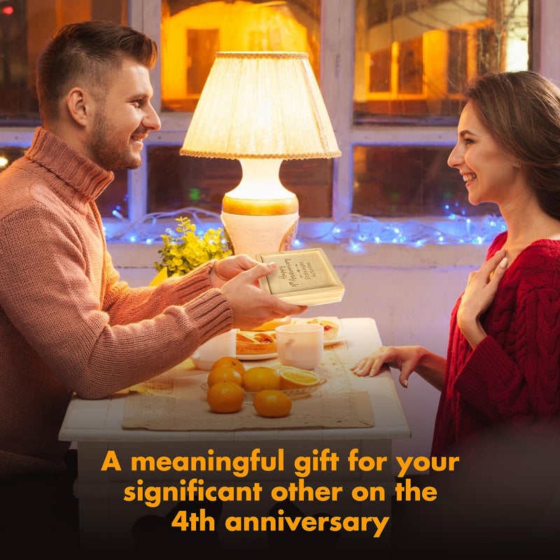 STOFINITY 4 Year Anniversary Wood Gifts for Him Her - 4th Anniversary Keepsake Gifts for Husband Wife, Happy 4th Wedding Gift for Couple, Four Years of Married Date Ideas for Men - Image 3