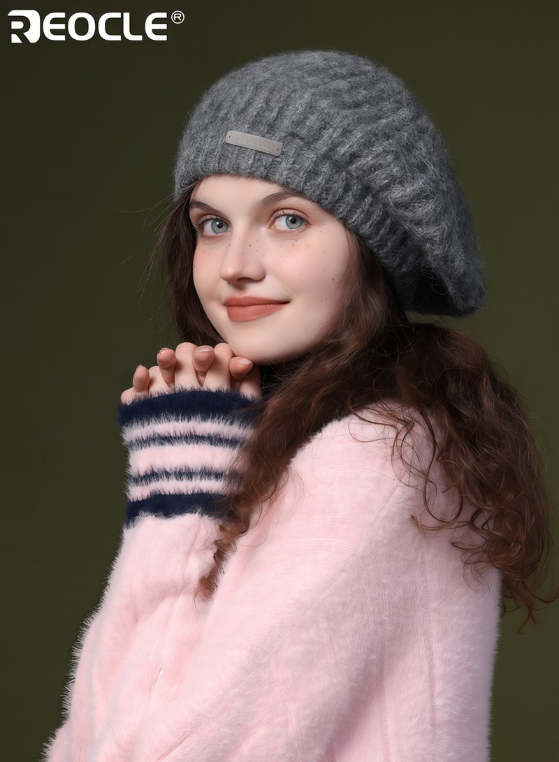 REOCLE Women's Wool Beret with Retro Design and Windproof Warmth Artist Cap with Large Size Fit for Autumn Winter Fashion - Image 4