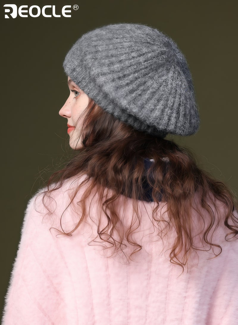 REOCLE Women's Wool Beret with Retro Design and Windproof Warmth Artist Cap with Large Size Fit for Autumn Winter Fashion - Image 5