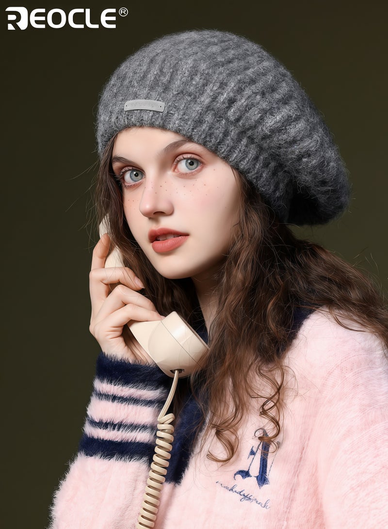 REOCLE Women's Wool Beret with Retro Design and Windproof Warmth Artist Cap with Large Size Fit for Autumn Winter Fashion - Image 1
