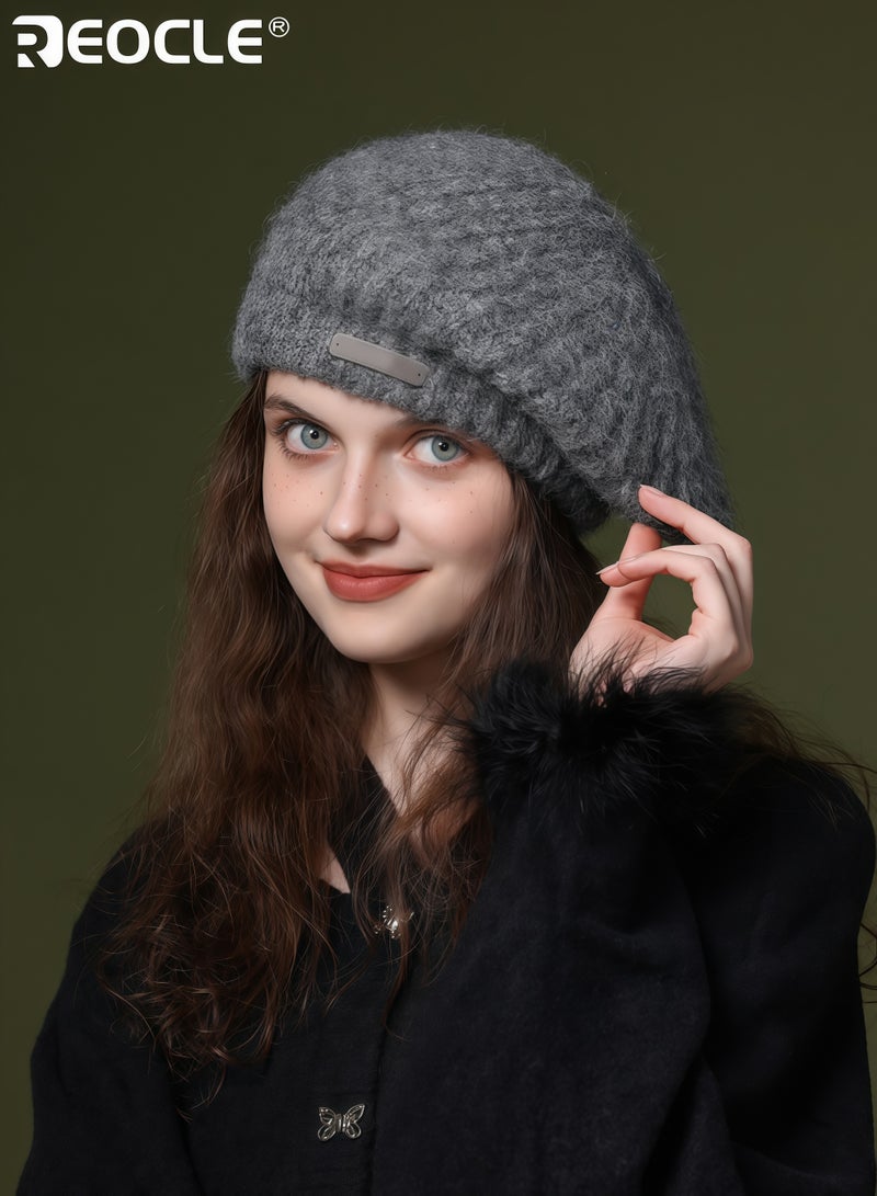 REOCLE Women's Wool Beret with Retro Design and Windproof Warmth Artist Cap with Large Size Fit for Autumn Winter Fashion - Image 3
