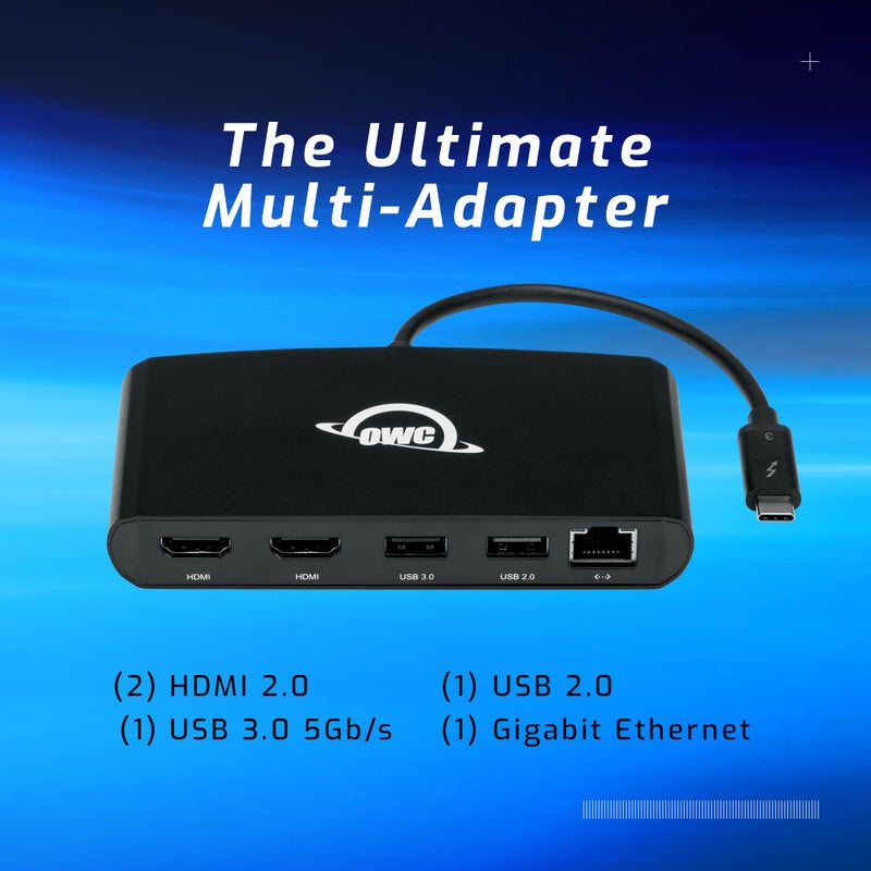 OWC Thunderbolt ميني دوك، محول متعدد 5 منافذ يعمل بالطاقة من الناقل مع HDMI مزدوج 4K، USB مزدوج، إيثرنت جيجابت، كابل TB مدمج بطول 7.2 بوصة، لجهاز Mac و PC مزودين بـ TB (USB-C) - Image 2