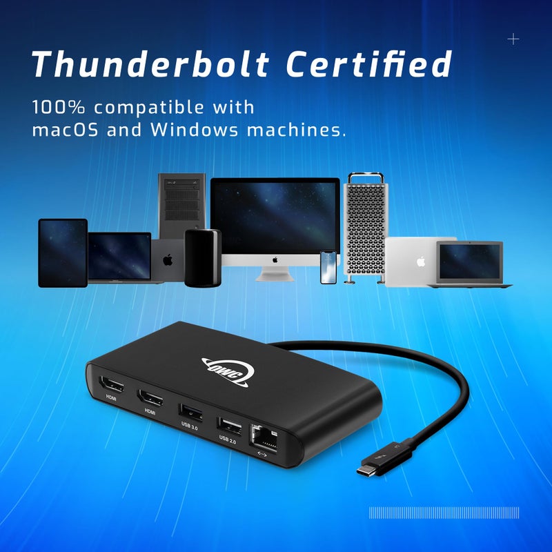 OWC Thunderbolt ميني دوك، محول متعدد 5 منافذ يعمل بالطاقة من الناقل مع HDMI مزدوج 4K، USB مزدوج، إيثرنت جيجابت، كابل TB مدمج بطول 7.2 بوصة، لجهاز Mac و PC مزودين بـ TB (USB-C) - Image 5