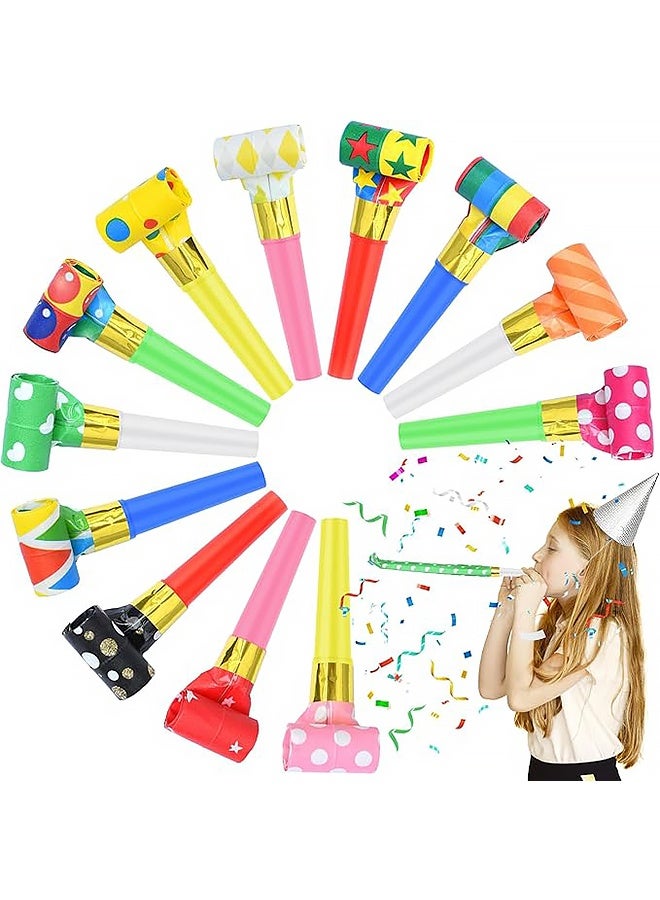 12 Pcs Party Blower Colorful Blowouts Noisemakers Birthday Blowouts Whistles for Party Favors Colorful Paper Roll（Mixed colors） - Image 1