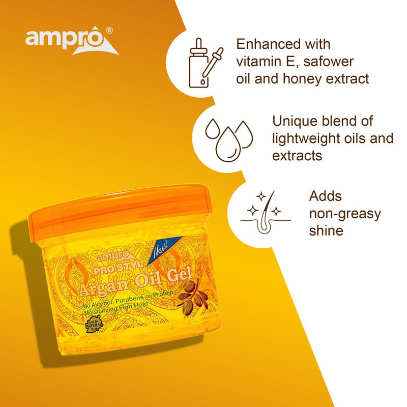 AmPro Pro Styl Argan Oil Styling Gel - Moisturizes and Conditions Your Strands - Non-Flaking, Alcohol Free, Vegan Formula - Creates Flexible, Touchable Hold for All Hair Textures - 10 oz - Image 5