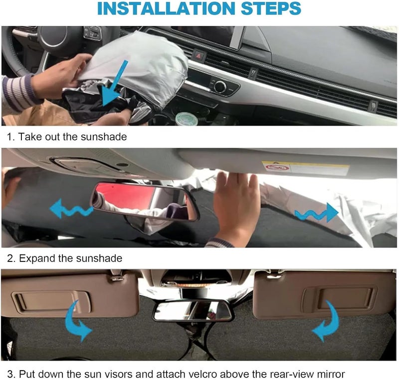 Eworld Car Windshield Sunshade Universal Fit – Foldable Reflective Sun Visor with Storage Bag, 3-Layer 210T Heat & UV Blocking Protector (145 × 75 cm) - Image 5