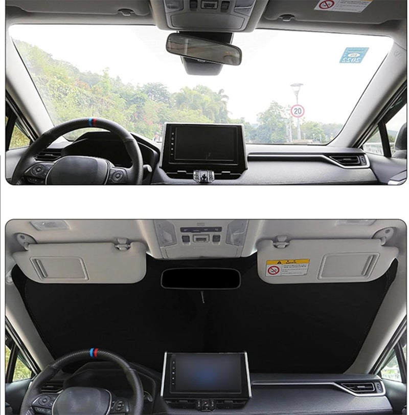 Eworld Car Windshield Sunshade Universal Fit – Foldable Reflective Sun Visor with Storage Bag, 3-Layer 210T Heat & UV Blocking Protector (145 × 75 cm) - Image 3