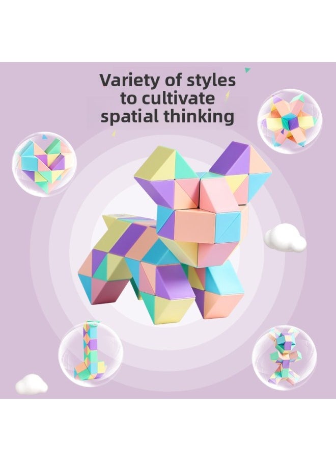 Deli Changed Magic Ruler 24 Section 36 Section 48 Section 72 Kindergarten Third-order Color Rubik's Cube Children's Toys-Color:24 Sections [macaron] + Cute Duck Cartoon Huarong Road
