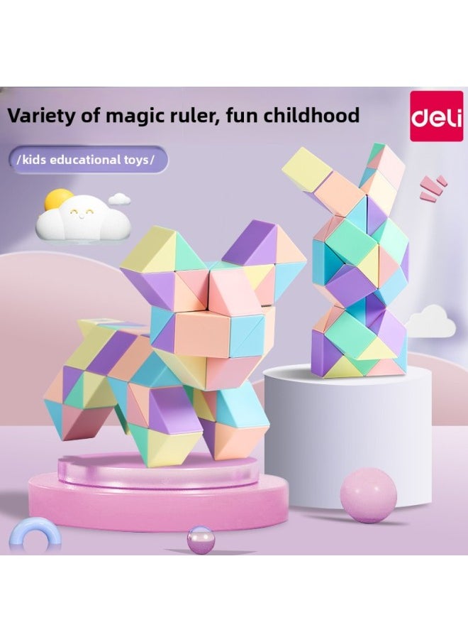 Deli Changed Magic Ruler 24 Section 36 Section 48 Section 72 Kindergarten Third-order Color Rubik's Cube Children's Toys-Color:24 Sections [macaron] + Cute Duck Cartoon Huarong Road