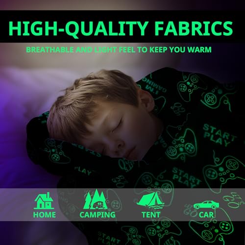 Wesan Gaming Gamer Glow in The Dark Blanket Boys Kids Teens Birthday Christmas Easter Age 1 to 13 Video Game Toys Fun Fluffy Plush Throw 50"x60" - Image 4