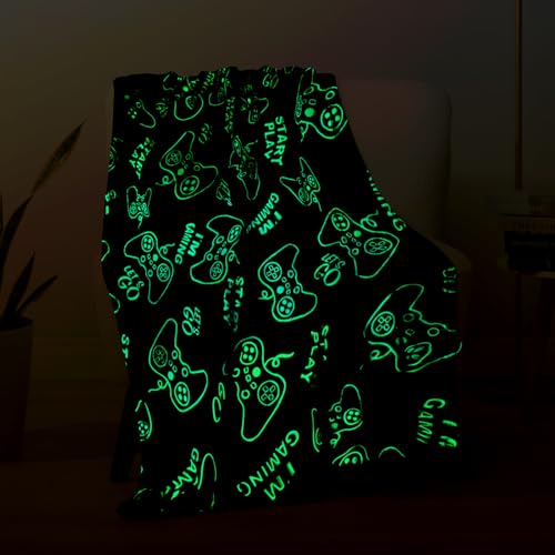 Wesan Gaming Gamer Glow in The Dark Blanket Boys Kids Teens Birthday Christmas Easter Age 1 to 13 Video Game Toys Fun Fluffy Plush Throw 50"x60" - Image 1