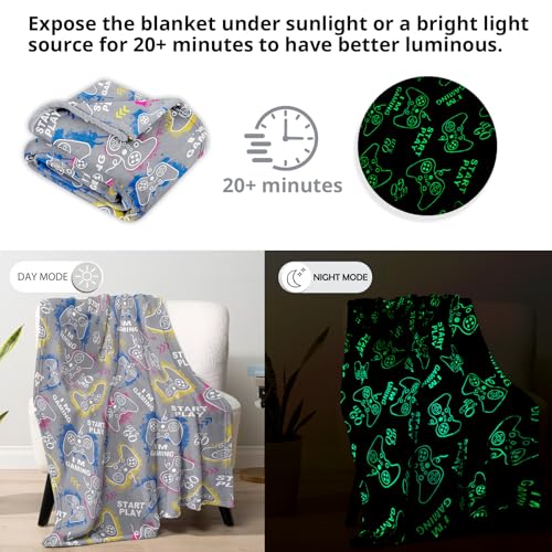 Wesan Gaming Gamer Glow in The Dark Blanket Boys Kids Teens Birthday Christmas Easter Age 1 to 13 Video Game Toys Fun Fluffy Plush Throw 50"x60" - Image 2