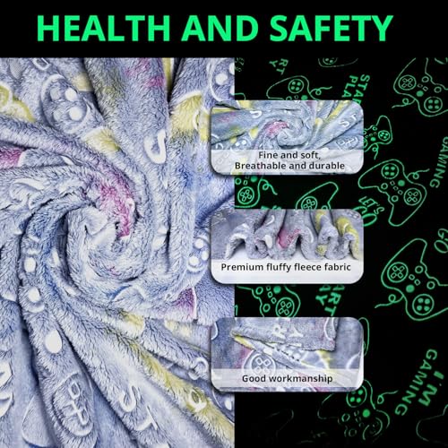 Wesan Gaming Gamer Glow in The Dark Blanket Boys Kids Teens Birthday Christmas Easter Age 1 to 13 Video Game Toys Fun Fluffy Plush Throw 50"x60" - Image 3