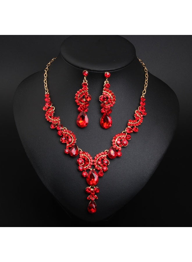 NIBEMINENT European and American Elegant Minimalist Crystal Gem Necklace and Earring Set